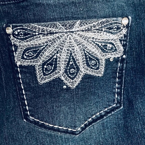 One-5-One Sun Burst Design Pockets Blue Jeans - Picture 7 of 8